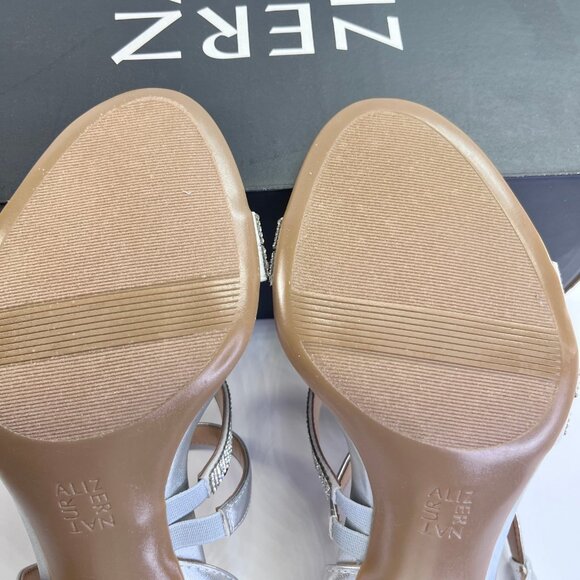 Naturalizer Bridget4 Silver Strappy Rhinestone Sandal Size 8.5 WIDE Block Heel - Picture 14 of 16
